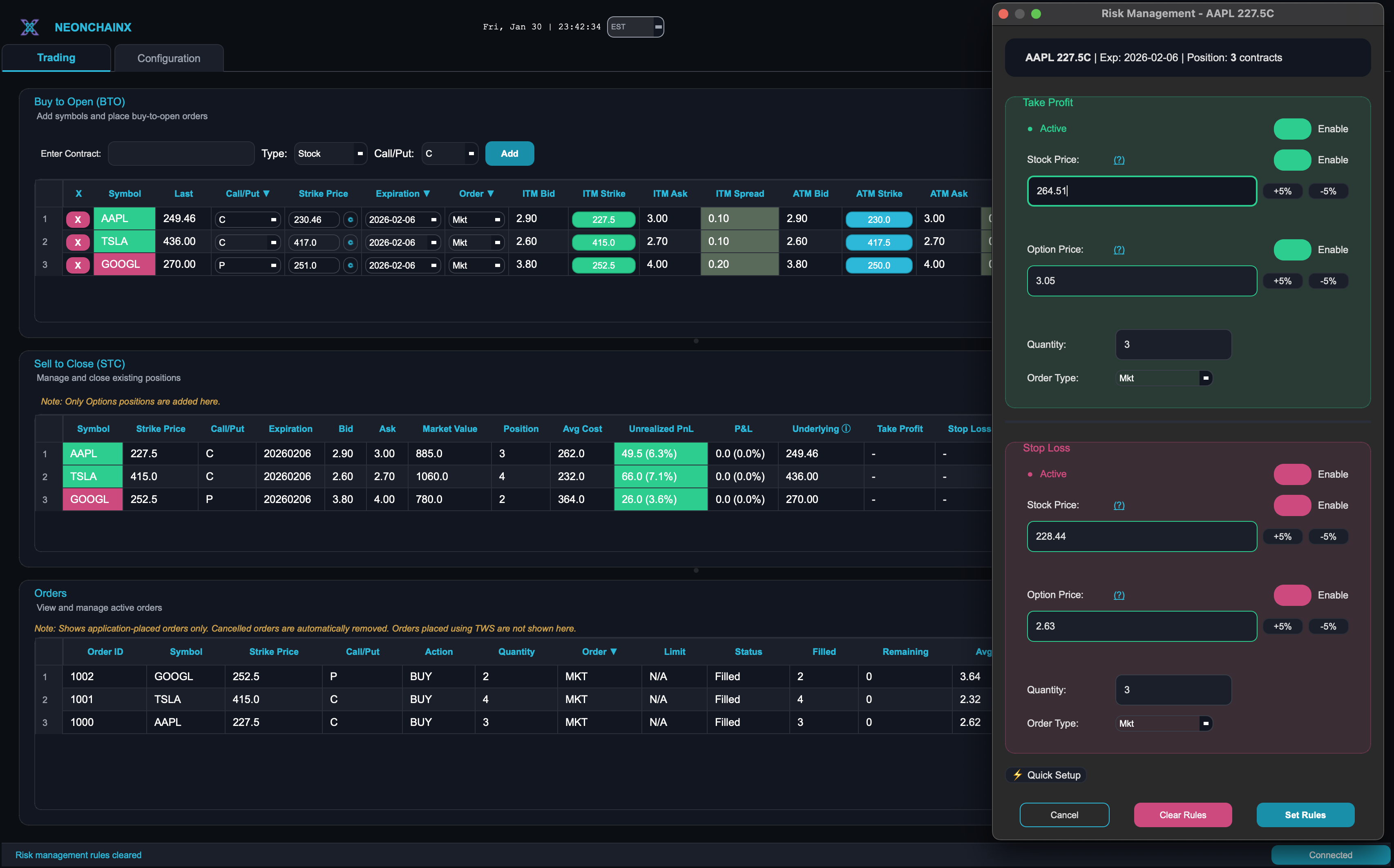 TP/SL Configuration Dialog